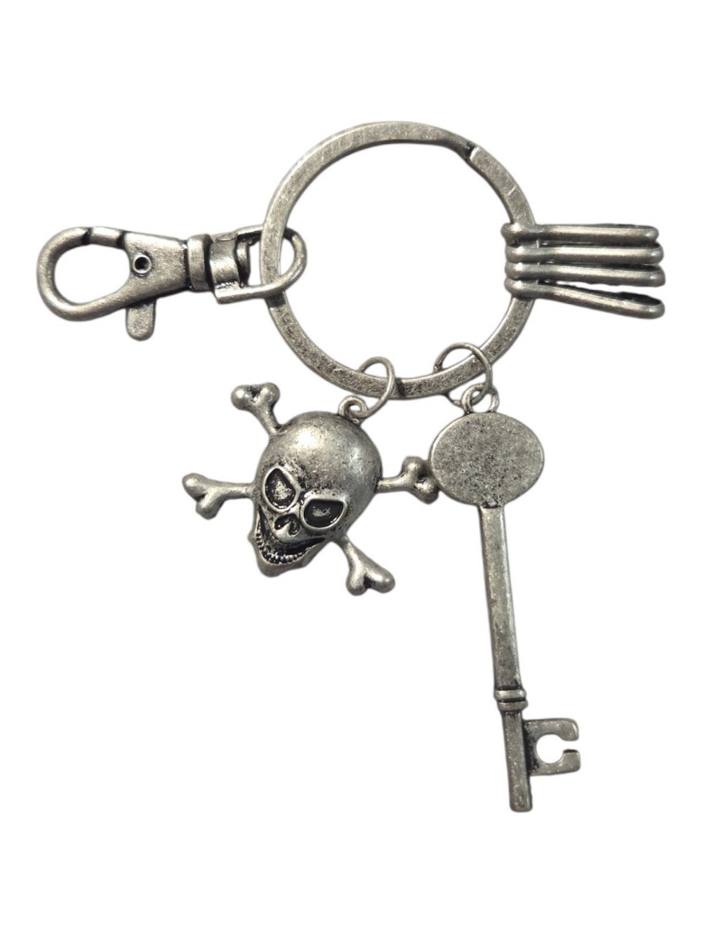 Gothic Skull & Crossbones Skeleton Key Charm Keychain Clasp Punk, NWT
